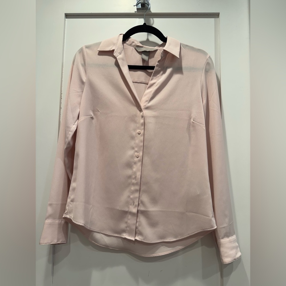 H&M Blush Pink Button Down Blouse Long Sleeve Work Top Size 4